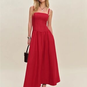 Reformation Katarin Linen Dress, size 4 in Lipstick